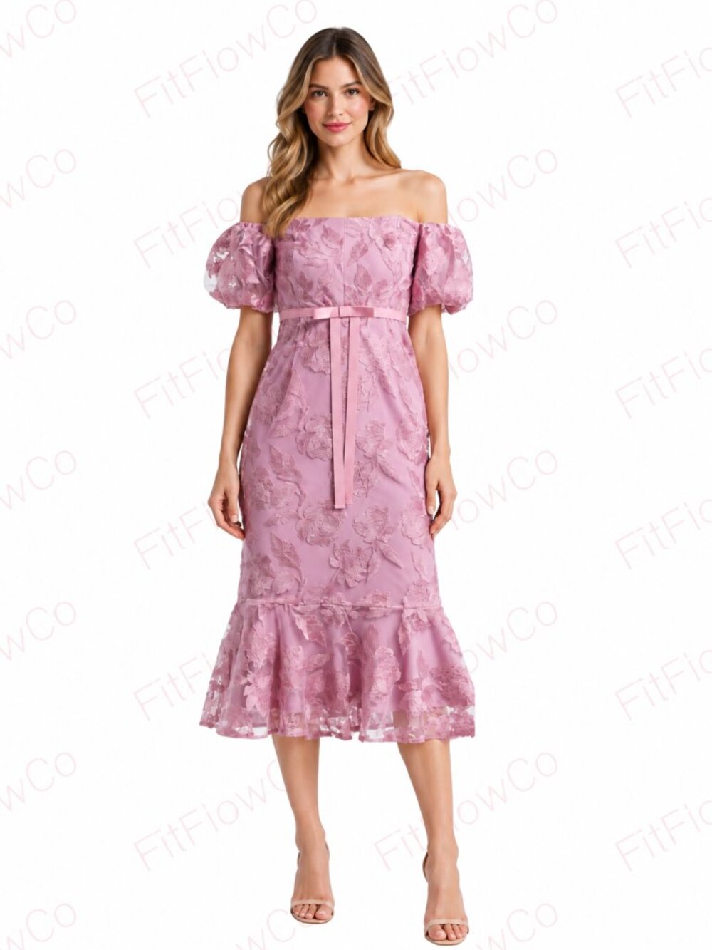 Sam Edelman Off Shoulder Floral Embroidered Empire Midi Dress Rose 10 NWT